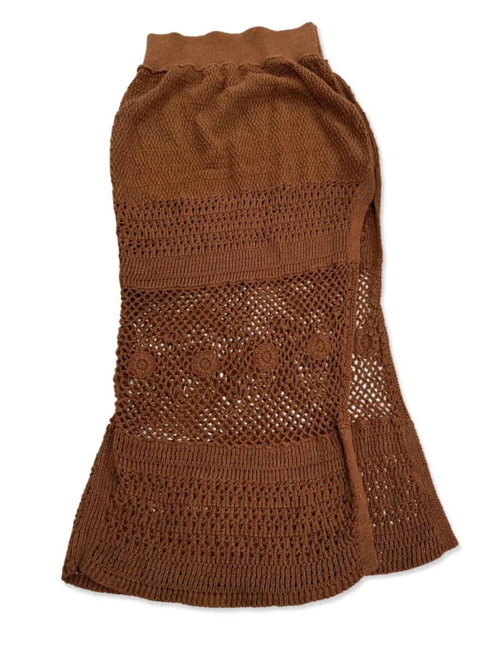 Free People Crochet Maxi Skirt Brown Boho Slit FP Beach S - Picture 3 of 9